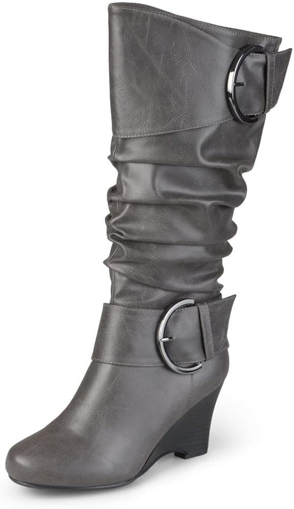 Journee Collection Women's Tall Faux Leather Buckle Boots