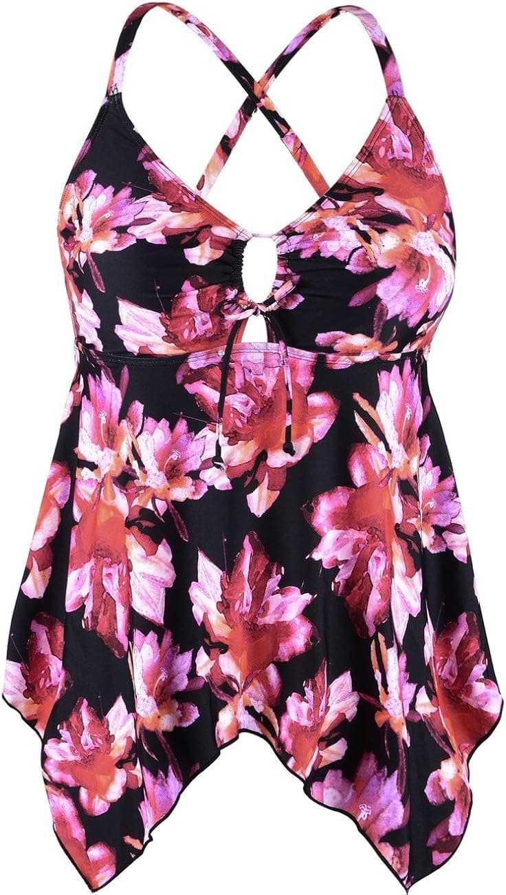 Firpearl Women's Tankini Swimsuits Modest Flowy Crossback Plus Size Bathing Suit Top