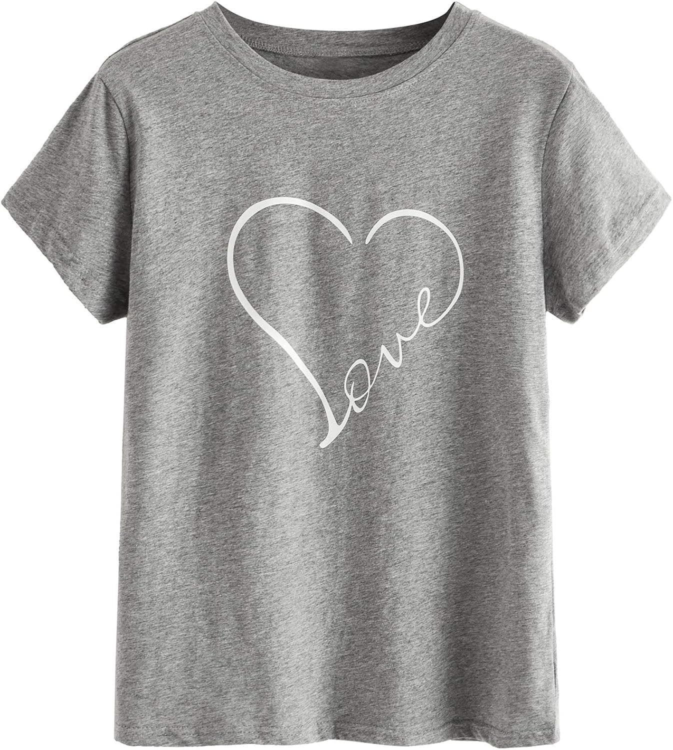 Milumia Women Casual Graphic Letter Print Short Sleeves Tee Shirts Crew Neck Work Tops Gray Heart Letter Large