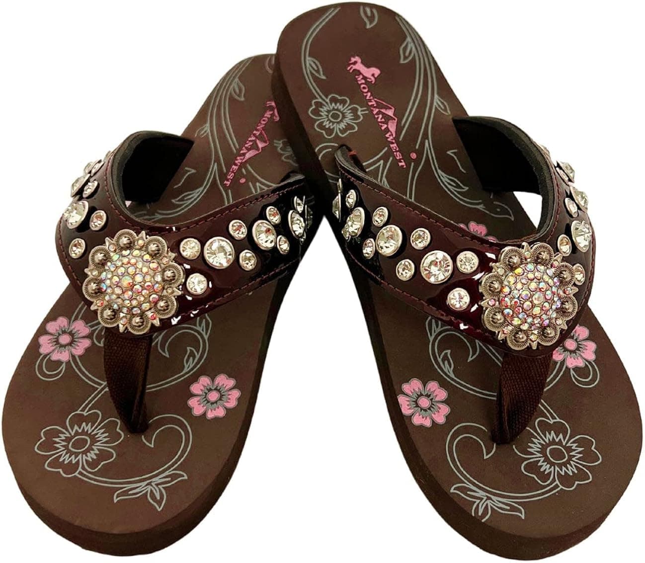 Montana West Women Flip Flops Shiny Bling Sandals Crystals Floral Concho