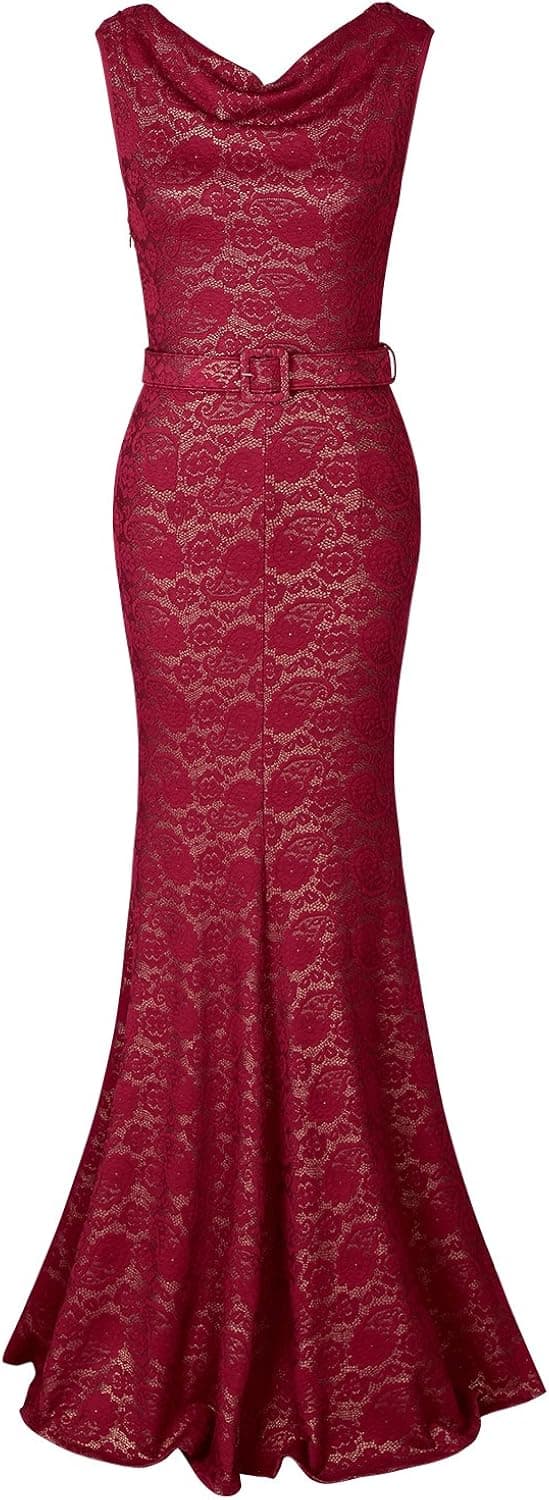 MUXXN Womens 1950s Cowl Neck Fishtail Evening Dress