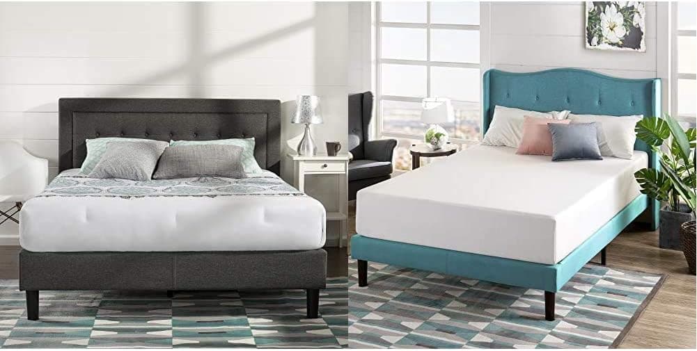 Zinus Dachelle Upholstered Tufted Premium Platform Bed, Queen, Dark Grey Green Tea 12-inch Memory Foam Mattress, Queen