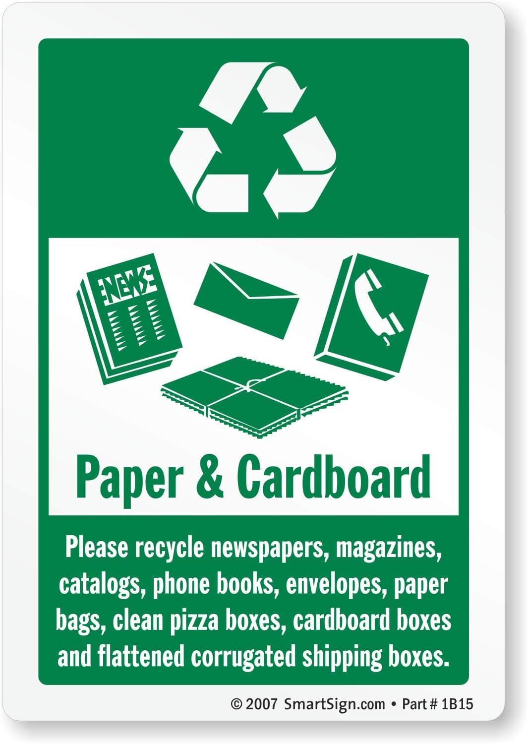 SmartSign "Recycle Paper and Cardboard" Label | 3.5" x 5" Magnetic, Pack of 5