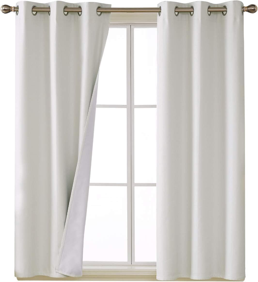 Deconovo Total White Blackout Curtains with 3 Pass, Thermal Insulated Coating Faux Linen Room Darkening Curtains for Bedroom, 38x54 Inch, Set of 2