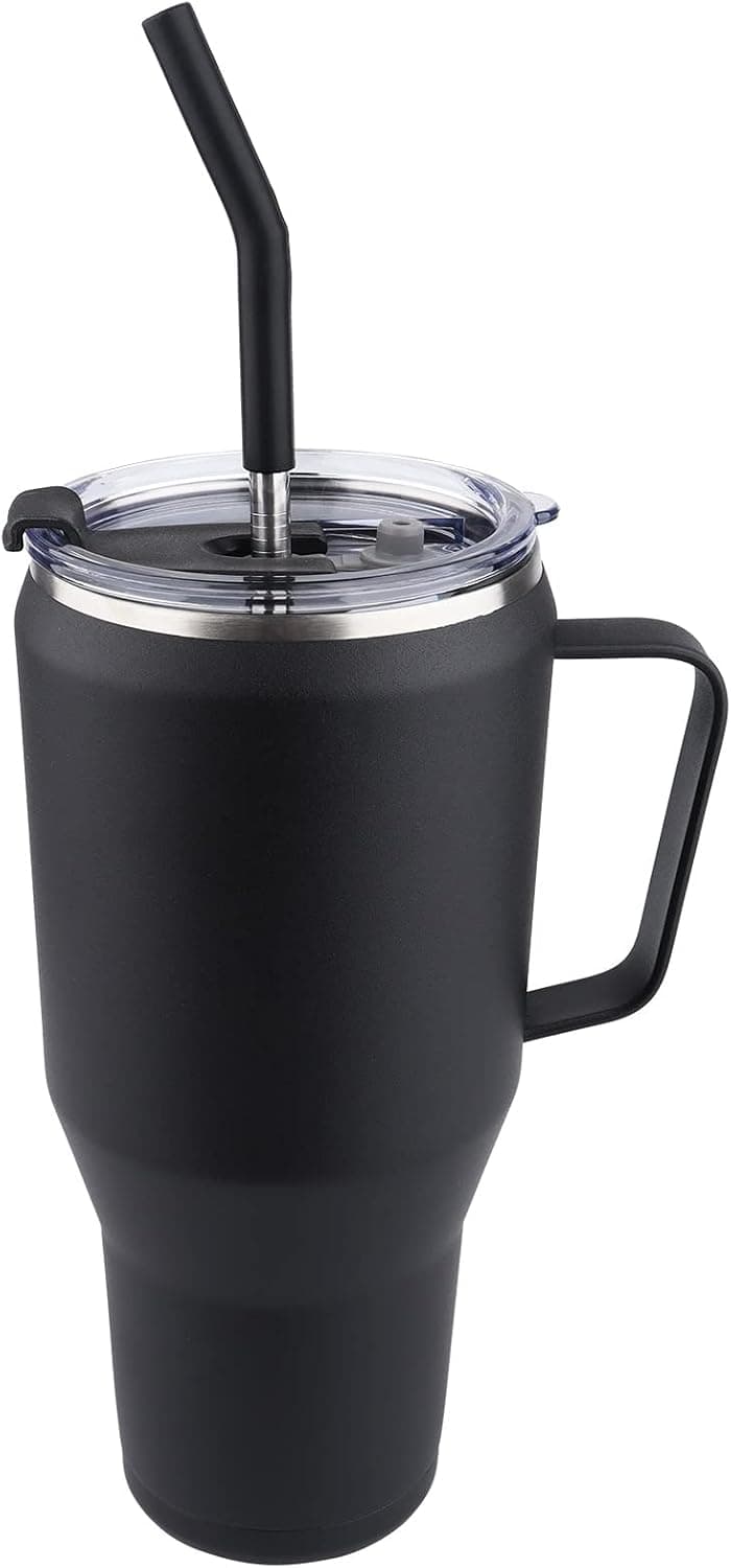 Dongni 30 oz Powder coated Tumbler with Handle Straw Lid, Straw and Straw Cleaning Brush，Double Wall Vacuum Sealed Stainless Steel Insulated Slim Tumblers, Vacuum Travel Mug Gift for Hot Cold Drinks
