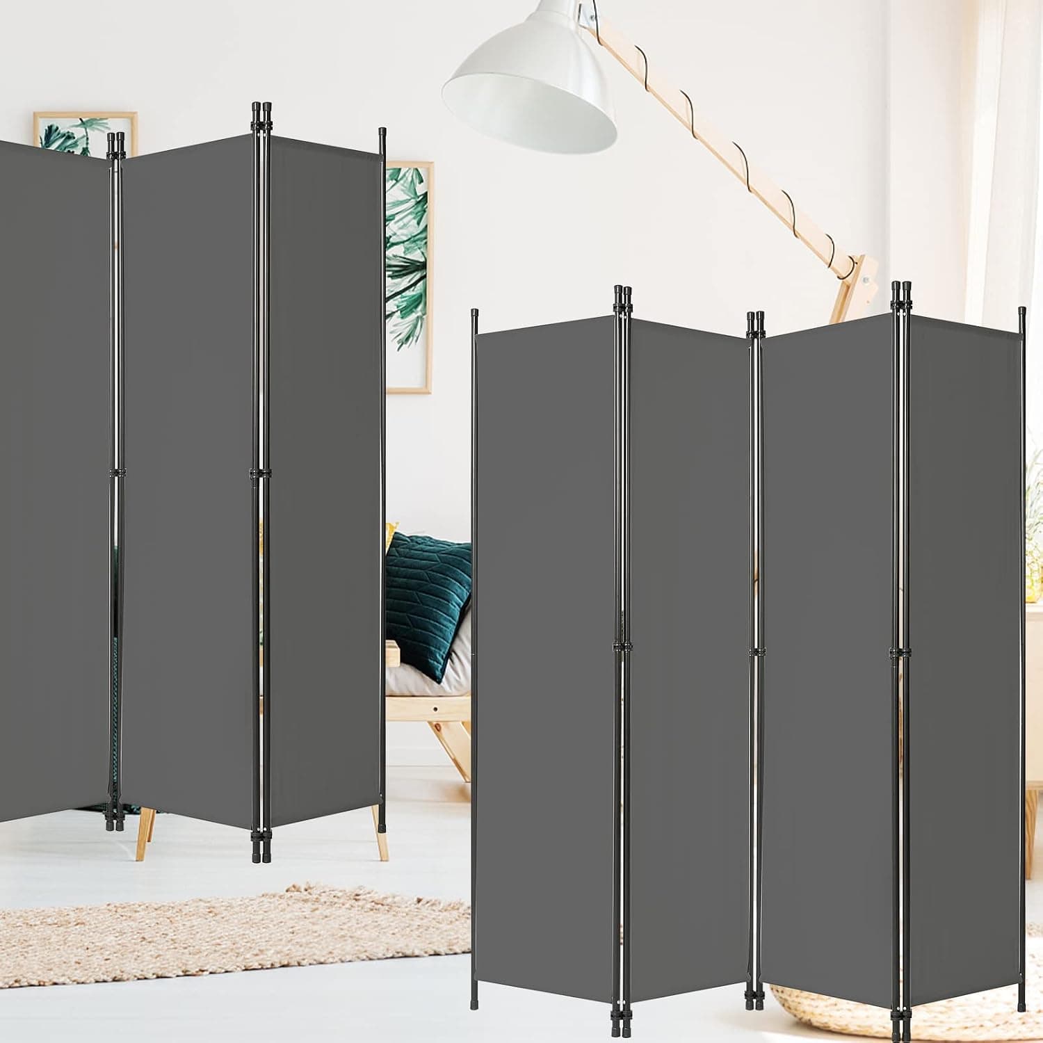 ACTREY 4-Panel Indoor Room Divider*2Pack, Screen Movable Room Screen Separator Wall Protective Privacy Furniture Indoor Bedroom（Grey