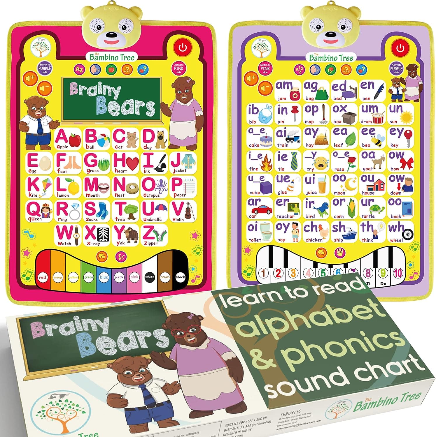 Alphabet & Phonics Talking Poster - Interactive ABC Chart Double-sided Electronic Wall Mat - Preschool Musical Learning - Learn Letter Sounds - Educational Toy to Jumpstart your Child's Reading