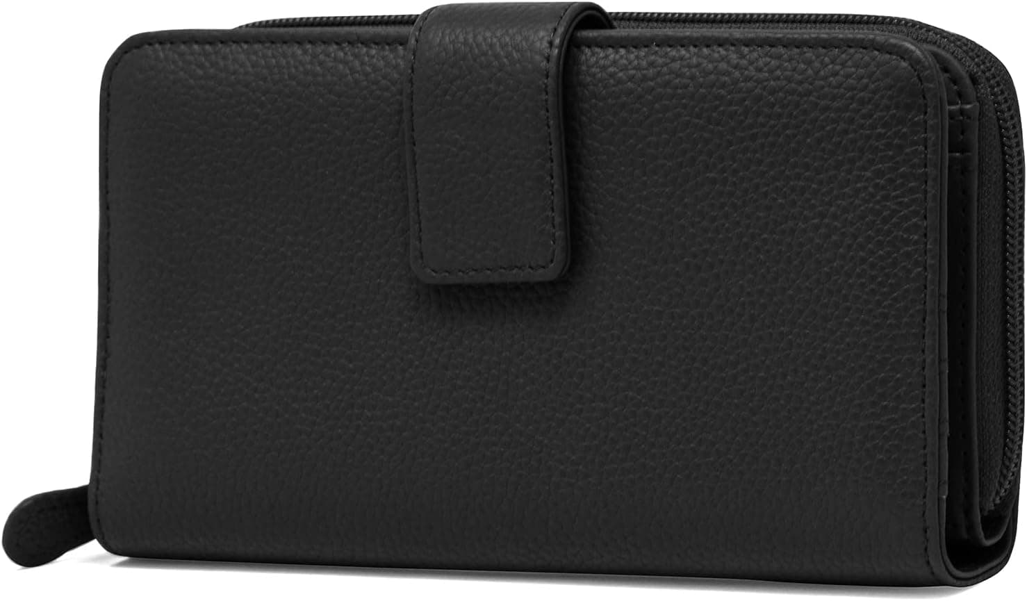 Mundi All In One Womens Leather RFID Blocking Wallet Clutch Organizer ((Black))