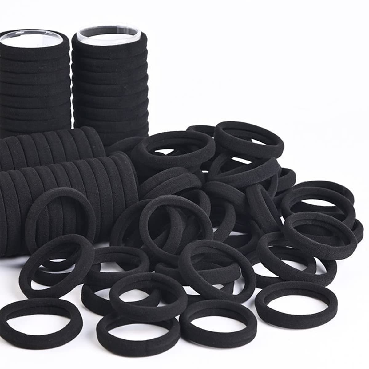 50PCS Black Hair Ties for Women,Cotton Seamless Thick Hair Holders, Elastics Hair Bands,No Damage for Thick Heavy & Curly Hair