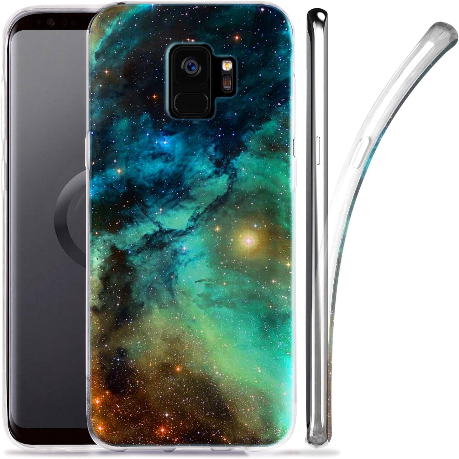 Compatible for Galaxy S9 Case, ZUSLAB Nebula Pattern Design, Slim Flexible Shockproof TPU, Soft Rubber Silicone Glossy Skin (Dark Green Nebula)