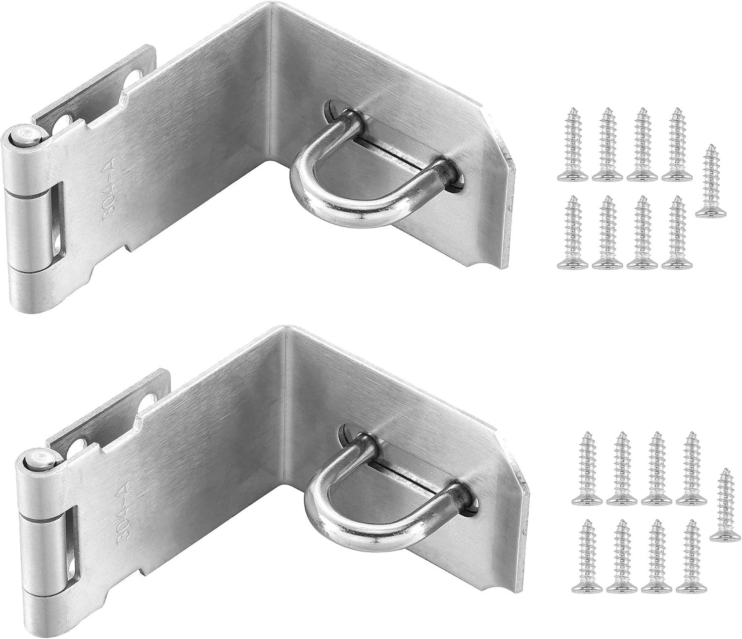 Tidorlou 2 Pack 90 Degree Padlock Hasp,Padlock Door Clasp Lock Hasp Latch, Stainless Steel Security Door Gate Locking Latch,Clasp Latch for Push/Sliding/Barn Door, 2mm Thick, Brushed (5 Inch, Silver)