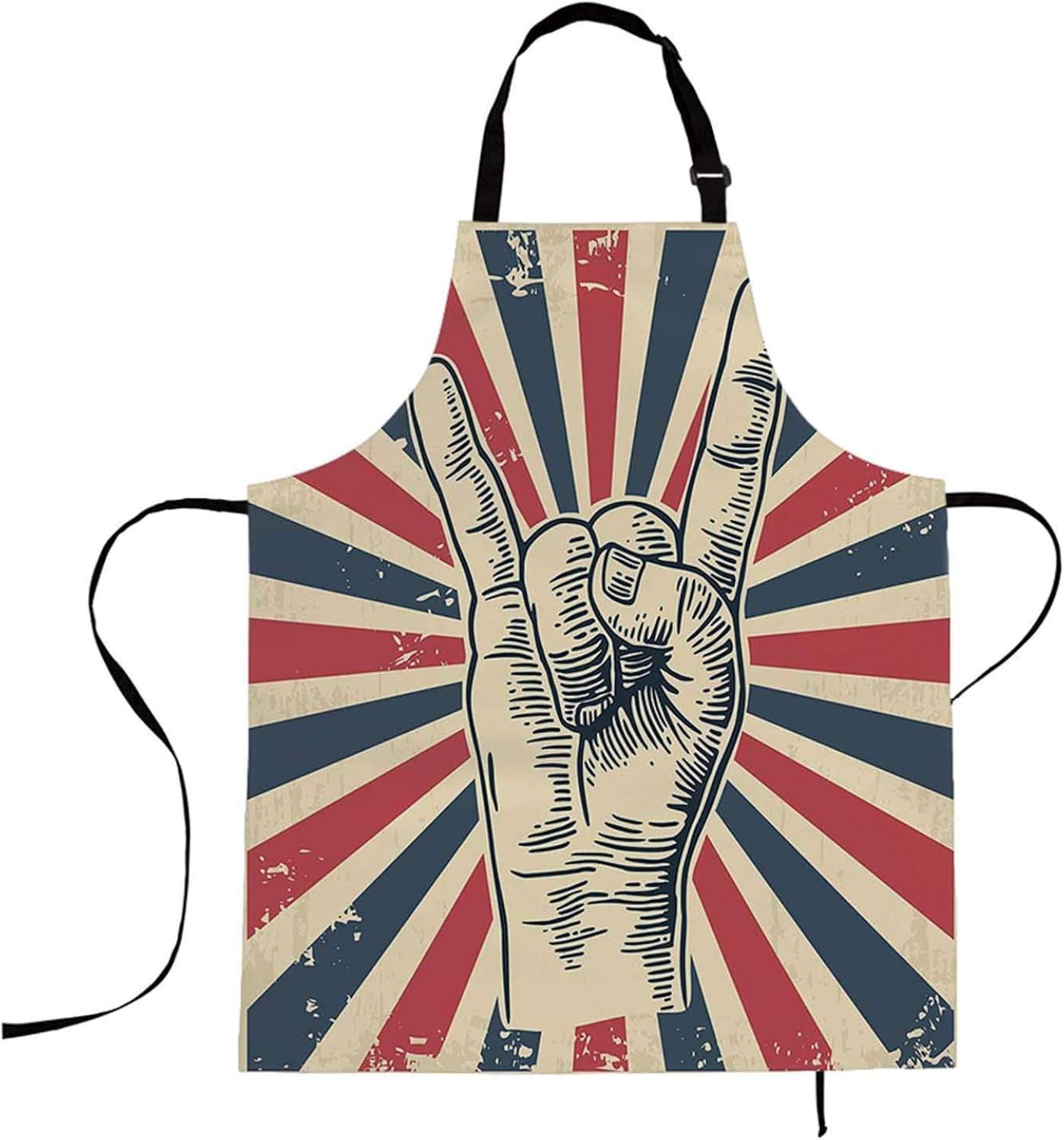 HOSNYE Aprons Poster Apron Hand Drawn Rock and Roll Hand Sign in a Graphic Style Kitchen Bib with Adjustable Neck for Cooking Gardening,Adult Size