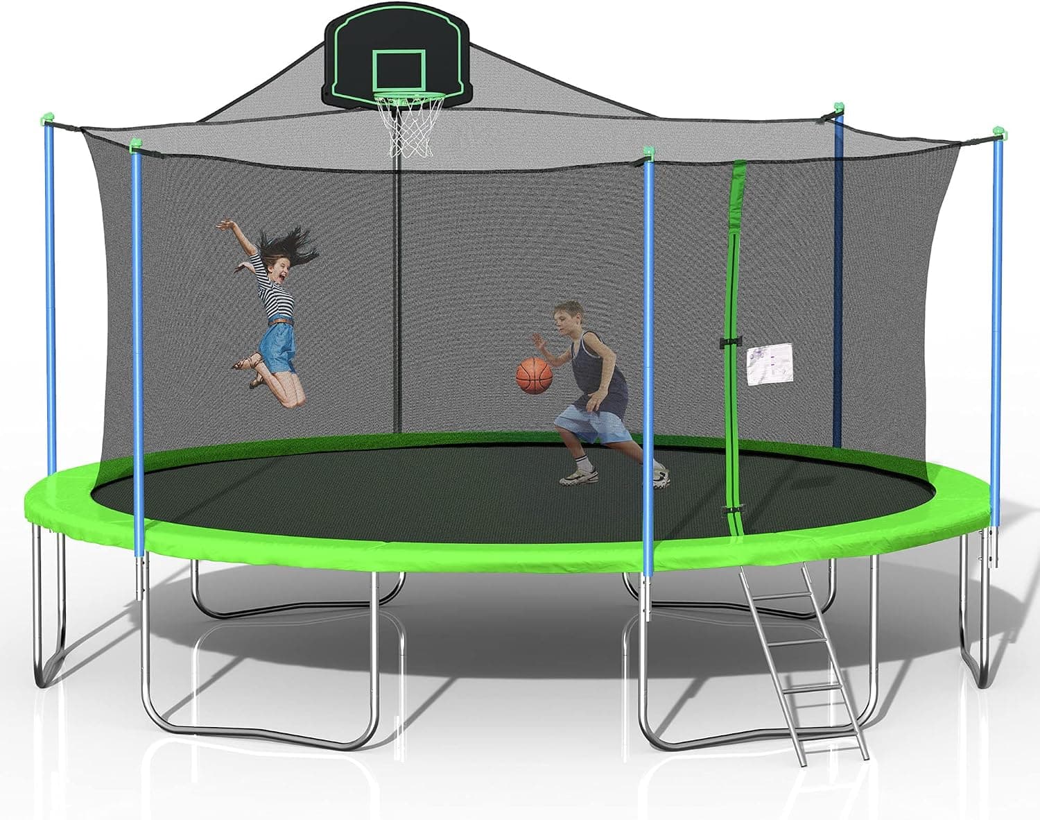YORIN 1000LBS 16 FT Tranpoline w Soccer Goal, Light, Sprinkler, Socks, 4 Anchors Kit, Basketball Hoop, Tranpoline for Kids Adults, Heavy Duty Outdoor Recreational Tranpolines - ASTM CPC CPSIA