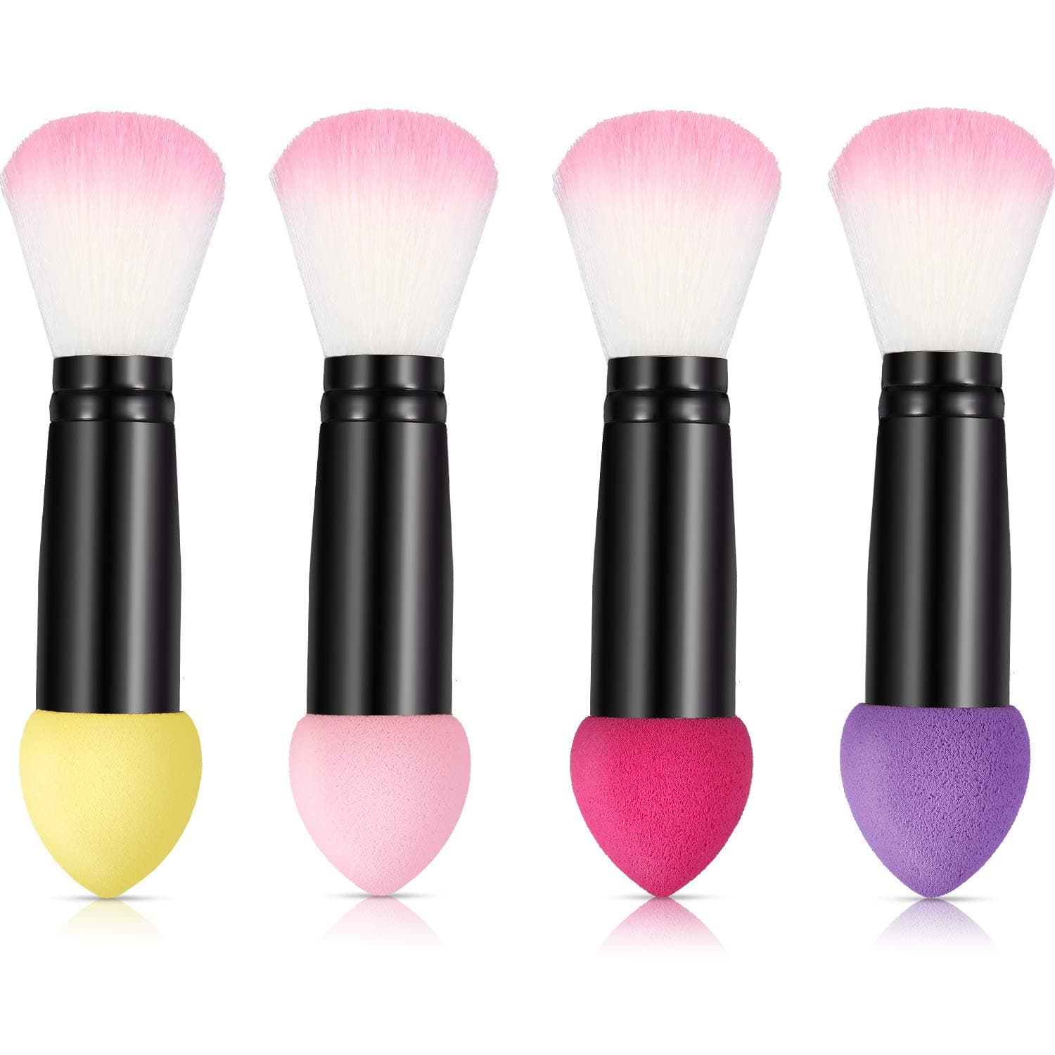 4 Pieces Double-Headed Blusher Blushes Nylon Make Up Brush Makeup Sponge Blender Brush for Applying Liquid Foundation, Makeup Blender, Powders or Cream on Face