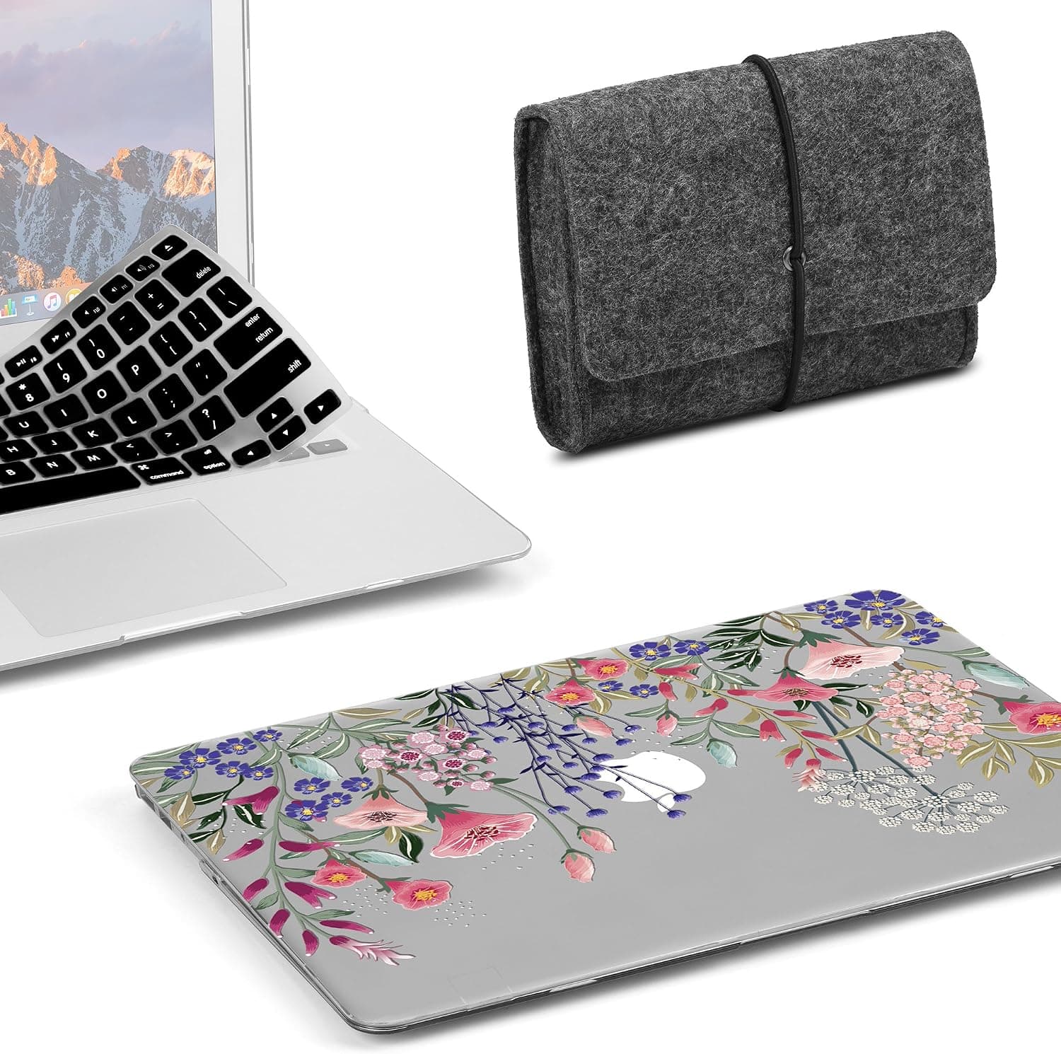 GMYLE MacBook Air 13 Inch Case A1466 A1369 Old Version 2010 2017, Storage Bag Pouch Travel and Keyboard Cover 3 in 1 Set (Plum Floral Garden)