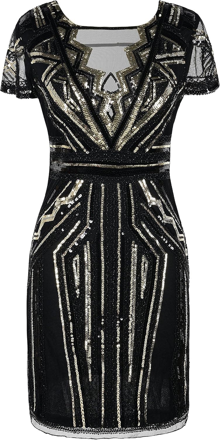 kayamiya Women's 1920 Short Prom Dress V Neck Sequins Art Deco Cocktail Gatsby Dress