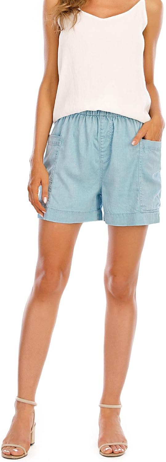 MetHera Women's Elastic Casual Pull-on Denim Shorts
