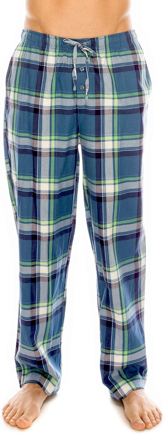 TINFL Cotton Long Lounge Pants for Men - 100% Woven Soft Plaid Check Lounger Sleeping Pajama Pants with Pockets