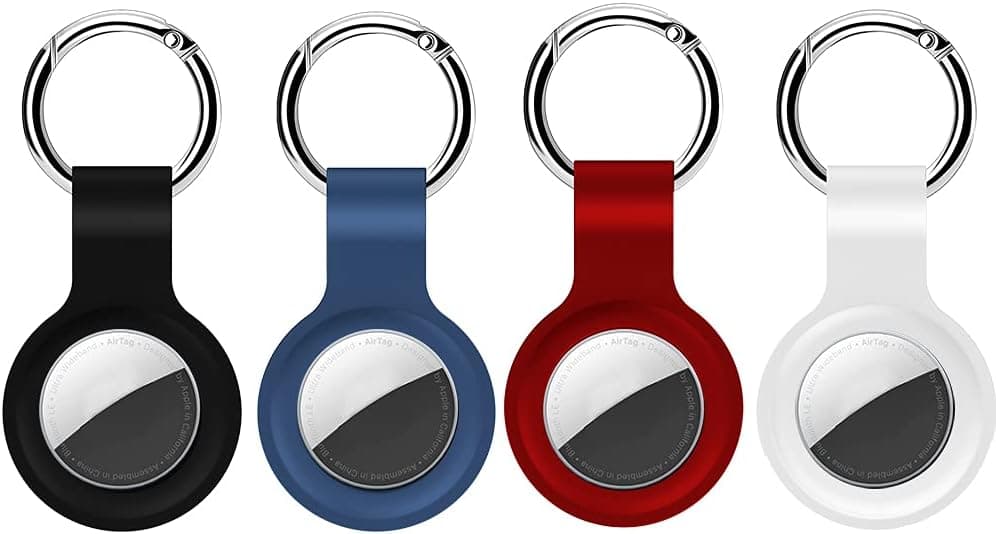 Waterproof Silicon Case for Apple AirTag 2021,Anti-Scratch AirTag Holder with Keychain,4 Pack Key Ring Holder for Apple AirTags Accessories Black/Blue/Red/White