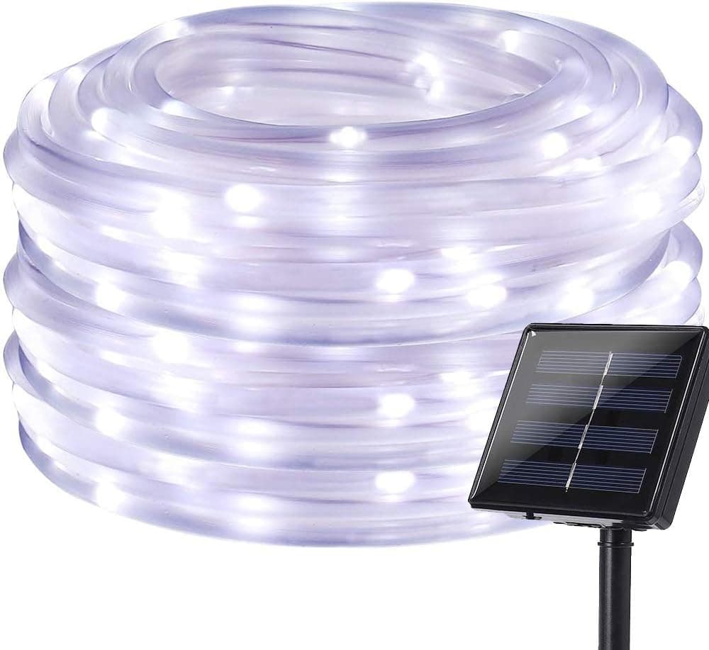 DINOWIN Solar Rope Lights, 39ft/12M 100LED Waterproof Copper Tube Wire String Lights for Garden,Yard, Path, Fence, Stairs, Backyard, Patio Decorative (Cold White)