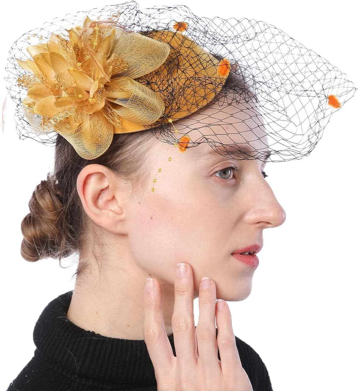 Coolwife Fascinator Hats Pillbox Hat British Bowler Hat Flower Veil Wedding Hat Tea Party Hat