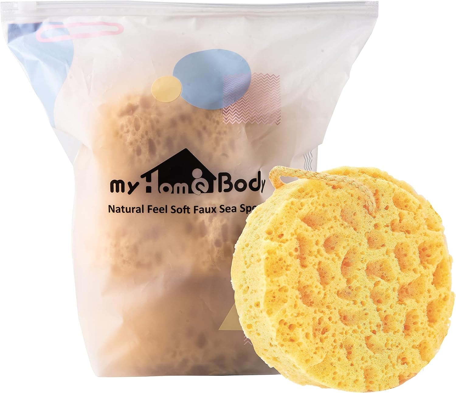 myHomeBody Premium Bath Sponge, Foam Loofah Sponge, Body Sponge for Shower - Large Size, Lots of Lather, Round, 3 Pack