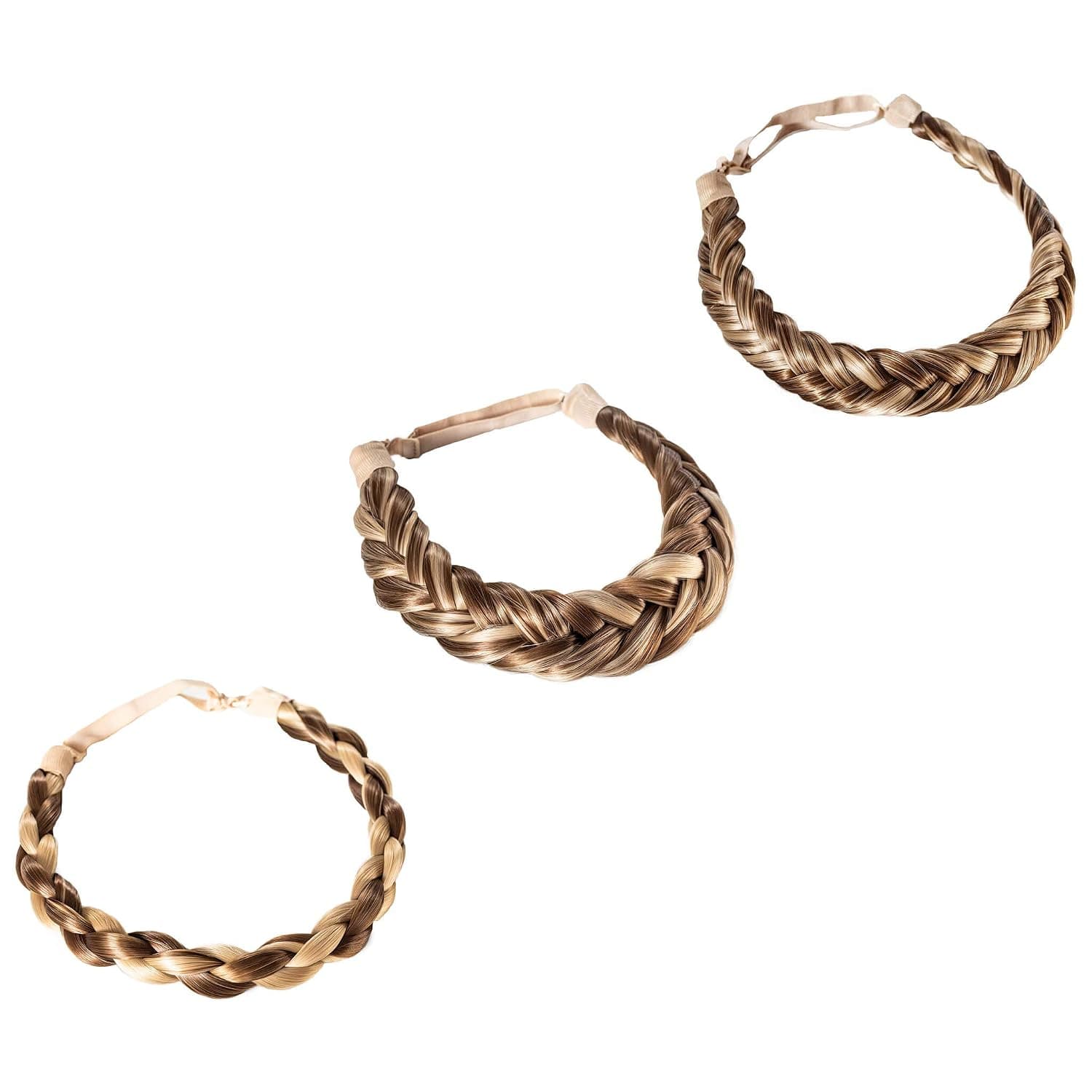 Madison Braids Women's Braided Headband Hair Braid Natural Looking Synthetic Hair Piece Extension - Lulu, Halo, Olivia Bundle - Highlighted
