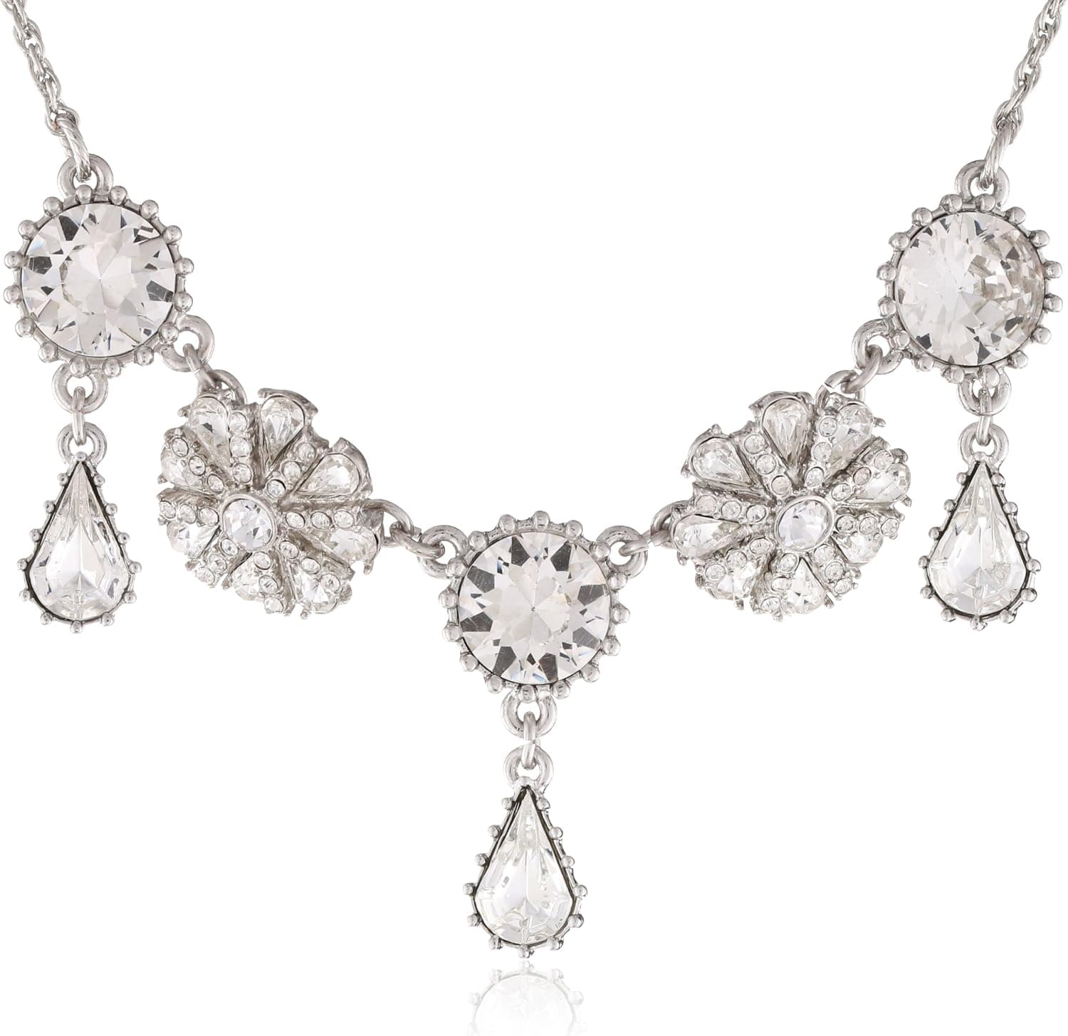 Betsey Johnson "Iconic Coral Glam Crystal Flower and Gem Necklace