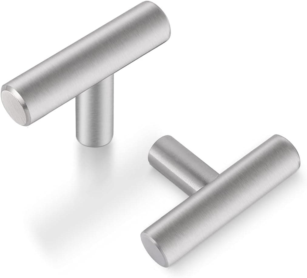2 Pack Cabinet Pulls Brushed Nickel Finish Stainless Steel Cabinet Knobs, Single Hole Knob Drawer Dresser Pulls and Knobs T Bar Kitchen Cupboard Knobs