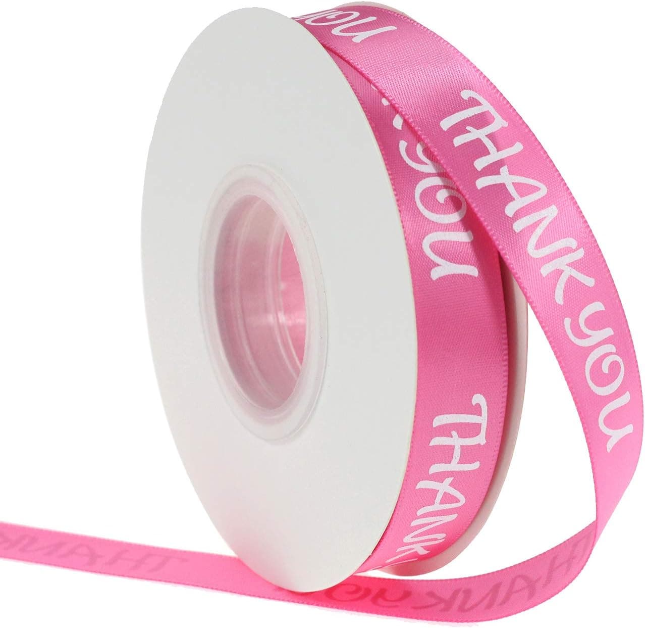 Midi Ribbon Thank You Print Single Face Satin Ribbon - 5/8" X 20 Yards/Pack - Color Pink - Handmade Hair Bow,Gift Wrapping,Party Deco Wedding Supplies