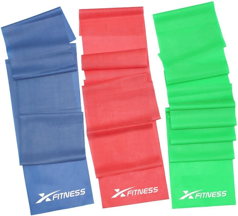 xFitness Flat Latex Stretch Resistance Training Bands - Long Fitness Stretch Band Yoga Straps, Best for Home Gym Workout, Yoga, Pilates, Arms Pull Up Strength Training, Physical Therapy