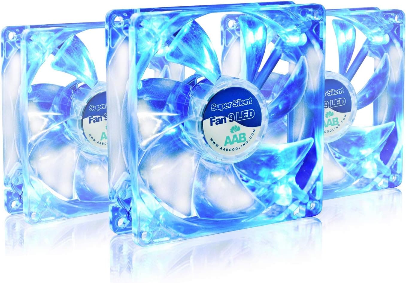 AABCOOLING Super Silent Fan 9 Blue LED - Silent and Efficient 92mm Fan with 4 Anti-Vibration Pads, Air Cooler, Airflow Fan, Case Fan, Blue LED Fan - Value Pack 3 Pieces