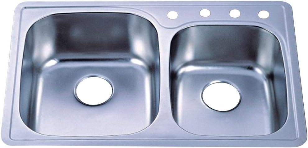Kingston Brass Gourmetier GKTDD3322CH Studio Self-Rimming Double Bowl Kitchen Sink, Brushed Stainless Steel,33 inch (L) Ã— 22 inch (W) Ã— 9 inch (H)