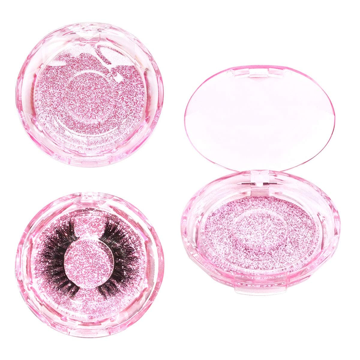 12pcs YoTsaiSpring Pink Eyelash Packaging Case Empty Plastic Lash Box with Pink Glitter Paper and Clear Tray