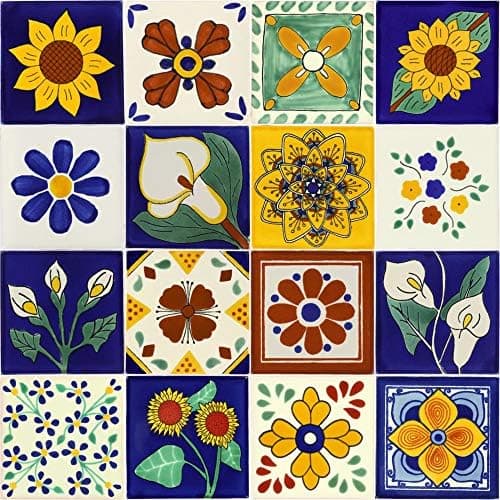 Tierra y Fuego Tile Set - Sixteen (16) 4¼ x 4¼ in. Ceramic Mexican Tiles - Talavera