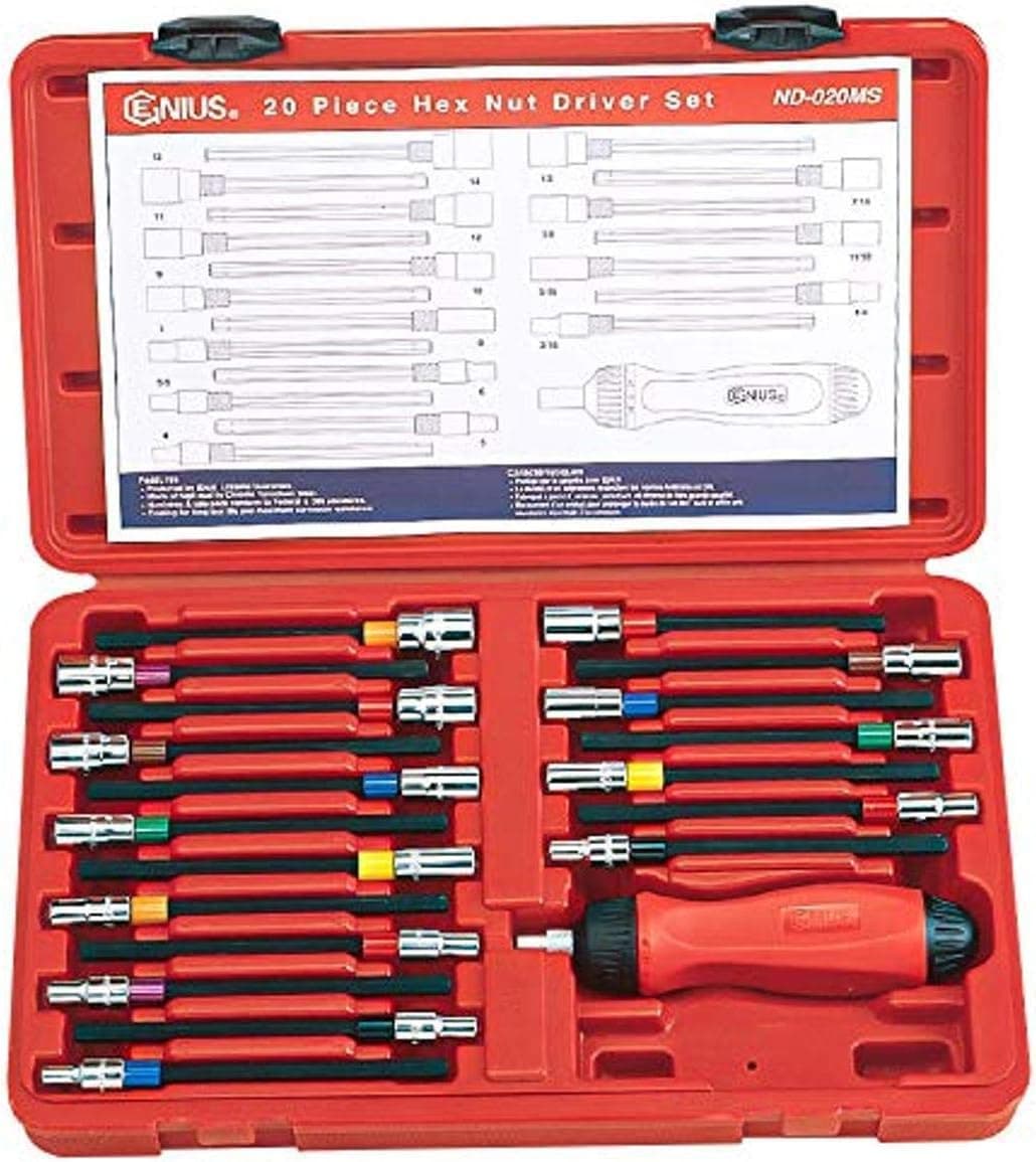 Genius Tools 20PC Metric & SAE Hex Nut Driver Set - ND-020MS