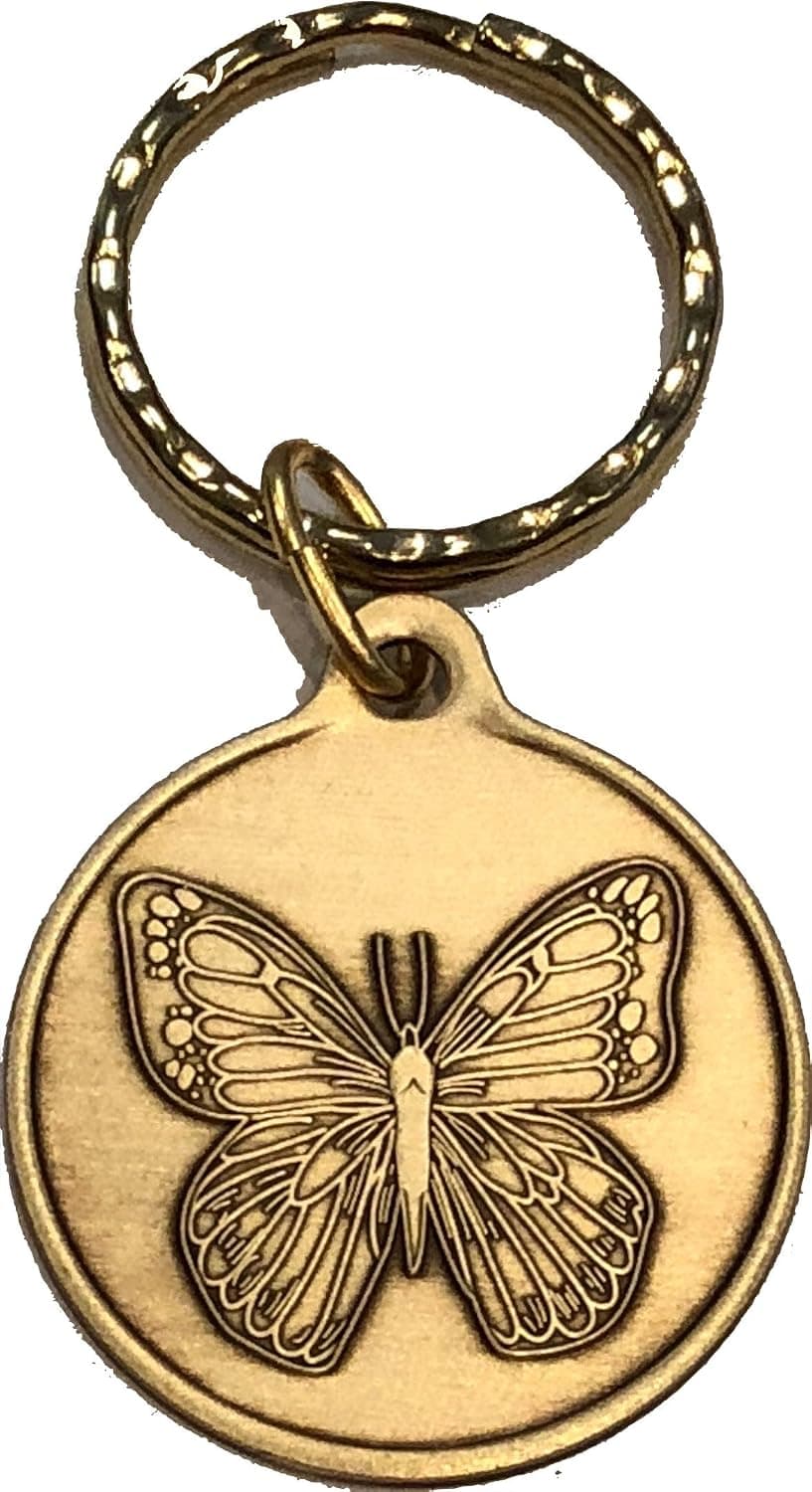wendells Butterfly Serenity Prayer AA Recovery Keytag Keychain Bronze Key Chain 1.31"