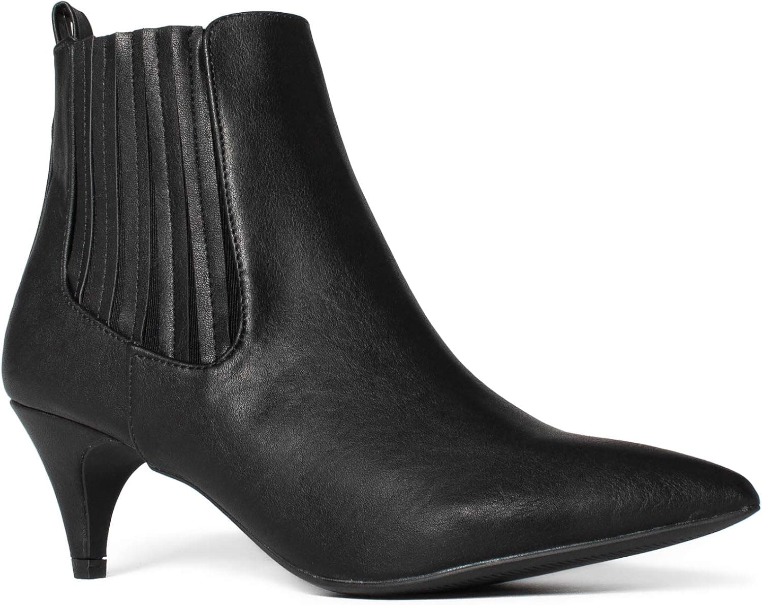 Women's Pointy Toe Kitten Heel Pull On Slim Fit Chelsea Ankle Booties
