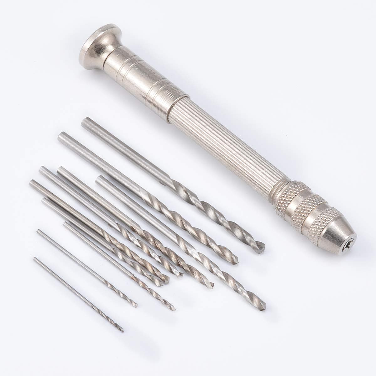 KATUR Hand Drill Bits Set Silver Hand Drill with 10 Pcs Precision Pin Vise Micro Twist Drill Bits for Drilling Tool DIY Model Making