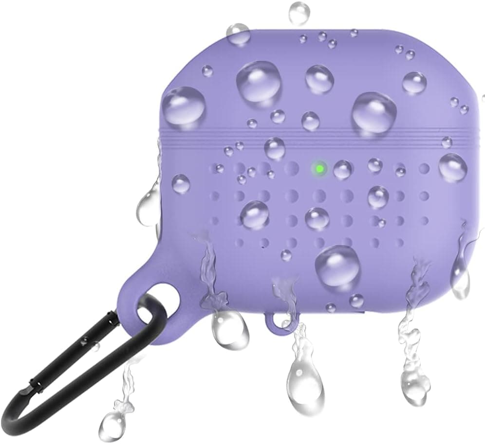 Waterproof Case for AirPods 3rd Generation (2021 New) , Compatible Wireless Charging,Anti-Lost Hook, LED Light Visible.Waterproof IP56 (Purple)
