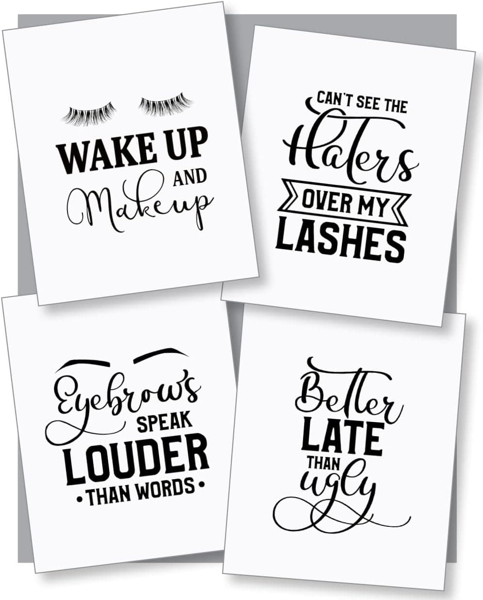 Confetti Fox Funny Bathroom Quotes Decor for Women, Beauty Makeup Humor Wall Art, Sassy Sayings Teen Girls Posters, Wake Up Make Up Gorgeous Lashes Eyebrows (8x10 Unframed Set of 4 Prints)