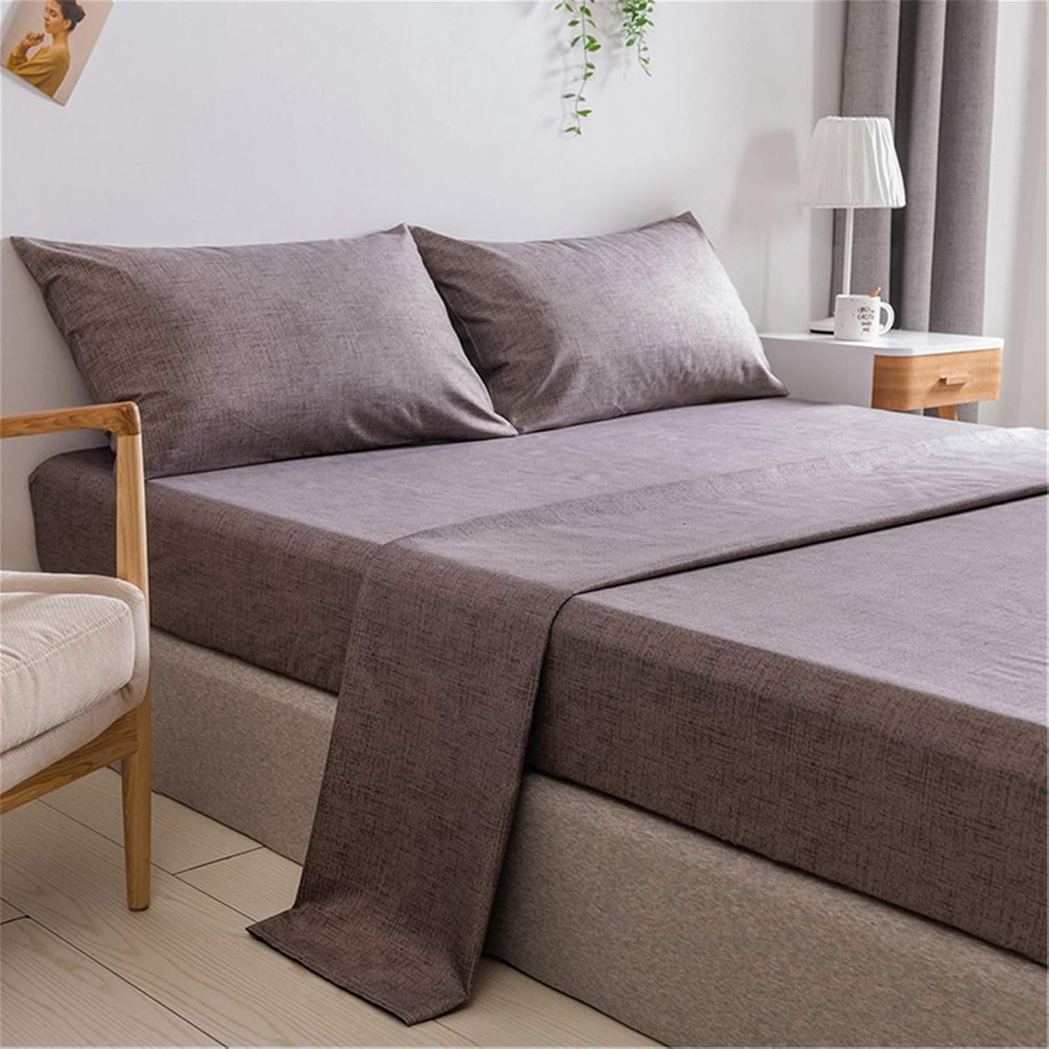 Omelas 4 Pcs Grey Bed Sheets Set Queen Size Kids Teens Soft Microfiber Sheets Modern Farmhouse Plain Bedding Set, 1 Deep Pockets Fitted Sheet + 1 Solid Colored Flat Sheet + 2 Pillowcase