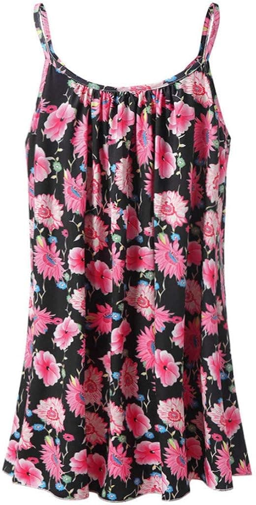 Tanhangguan Women Boho Floral Print Summer Spaghetti Strap Vest Top Sleeveless Tshirt Blouse Casual Cami Tank Tops Clearance