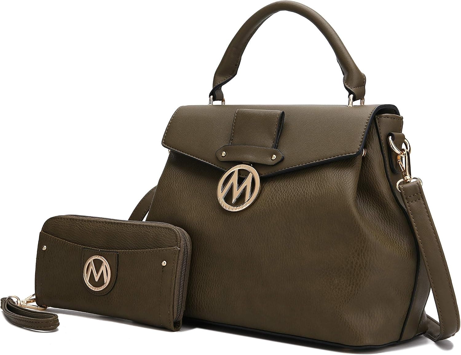 MKF Set Crossbody Satchel Bag for Women & Wristlet Wallet Purse – PU Leather Top Handle Tote – Shoulder Handbag