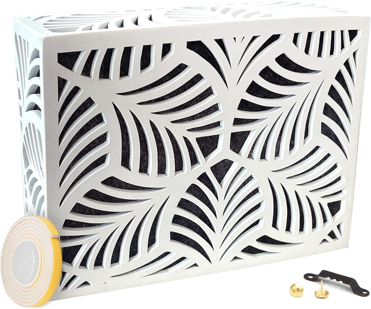 Beaute Wooden Doorbell Chime Cover in Natural Leaves Design, Upgraded Size Decorative Door Chime Cover Box Only with Replacement Doorbell Cover Mounting Accessories, White
