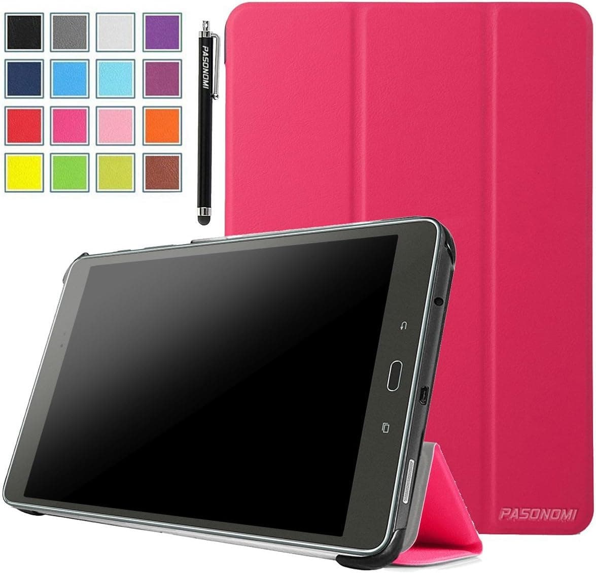 Galaxy Tab A 9.7 Smart Shell Case, Pasonomi® Ultra-Slim and Ultra-light PU Leather Folio Case Stand Cover With Smart Cover Auto Wake / Sleep Feature for Samsung Galaxy Tab A 9.7-Inch Tablet SM-T550 (Hot Pink)
