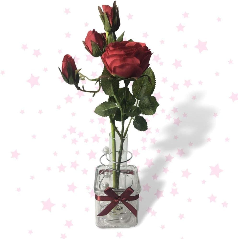 BANBERRY DESIGNS Red Roses in a Glass Vase Gift for Engagement Christmas Valentine's Day Mother's Day Anniversary, Birthday 16" H
