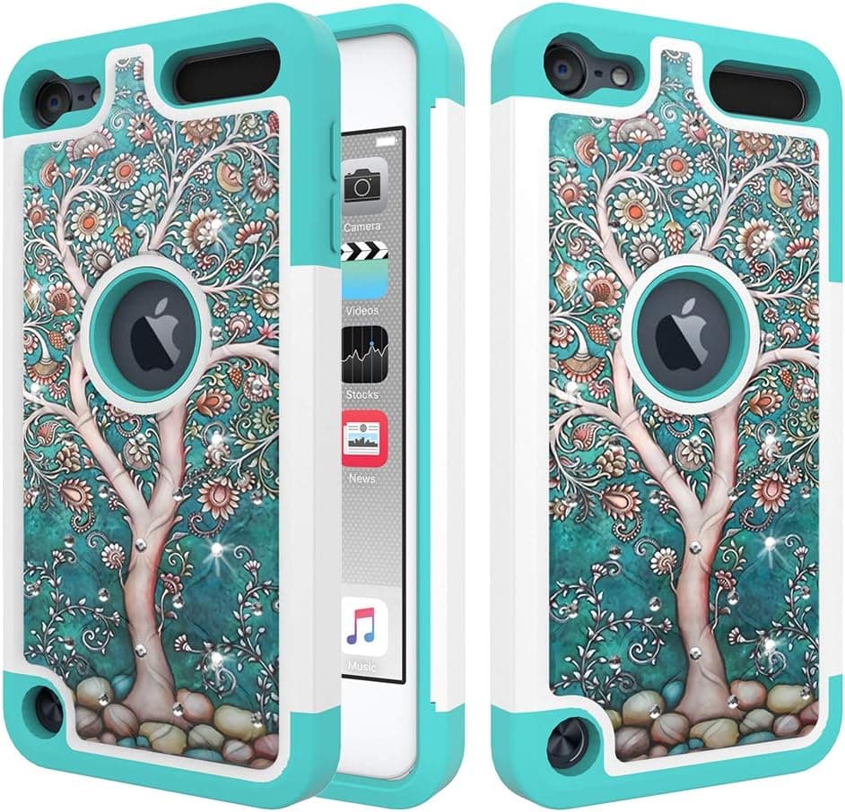 Case for iPod Touch 7th Generation ,For iPod Touch 6th Generation Heavy Duty Hybrid Dual Layer TPU Plastic Armor Defender Case Cover Compatible for Apple iPod Touch 5th Generation (Life tree peacock)