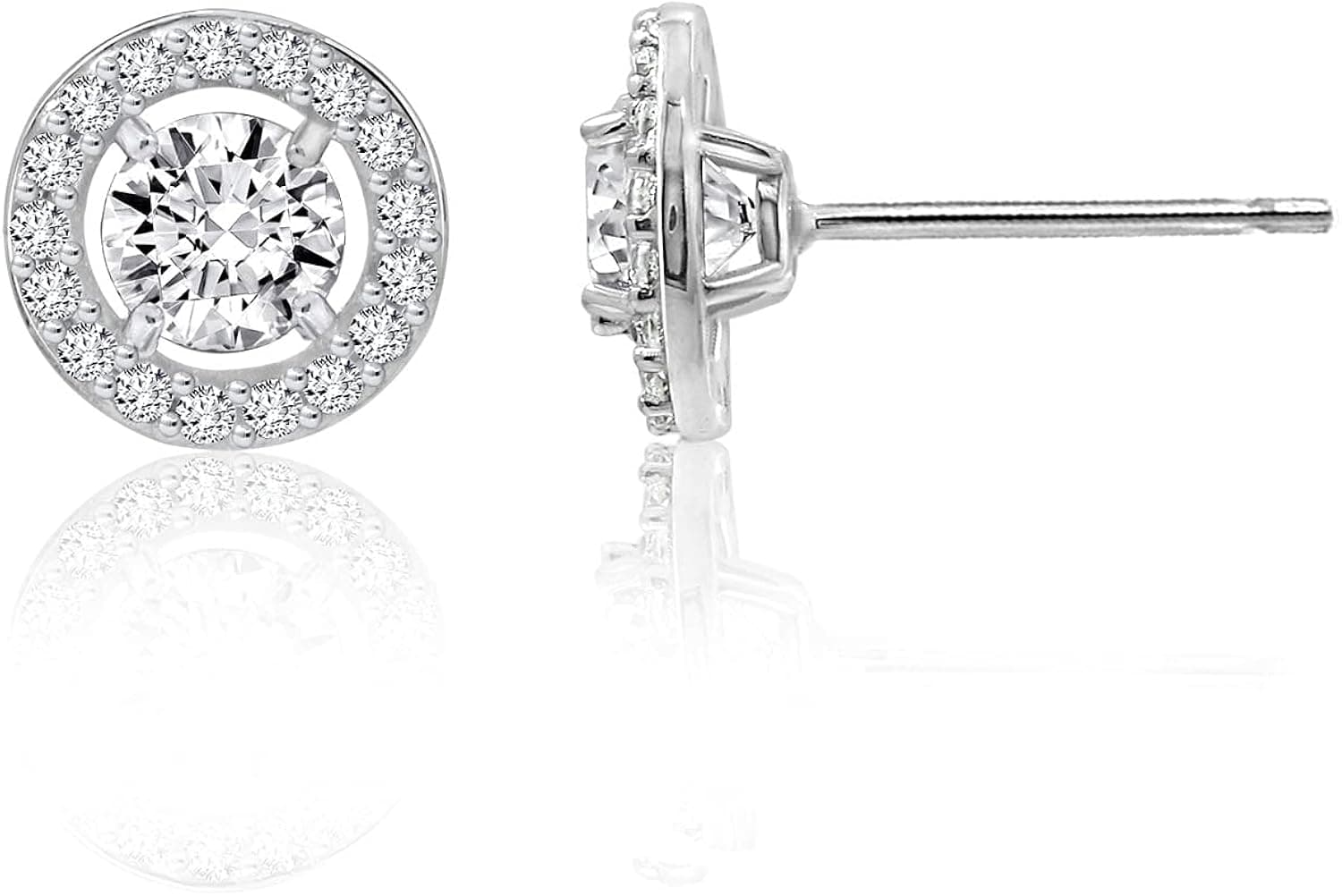 Diamonbliss Plated Silver Round Cut Floating Halo Stud Earrings