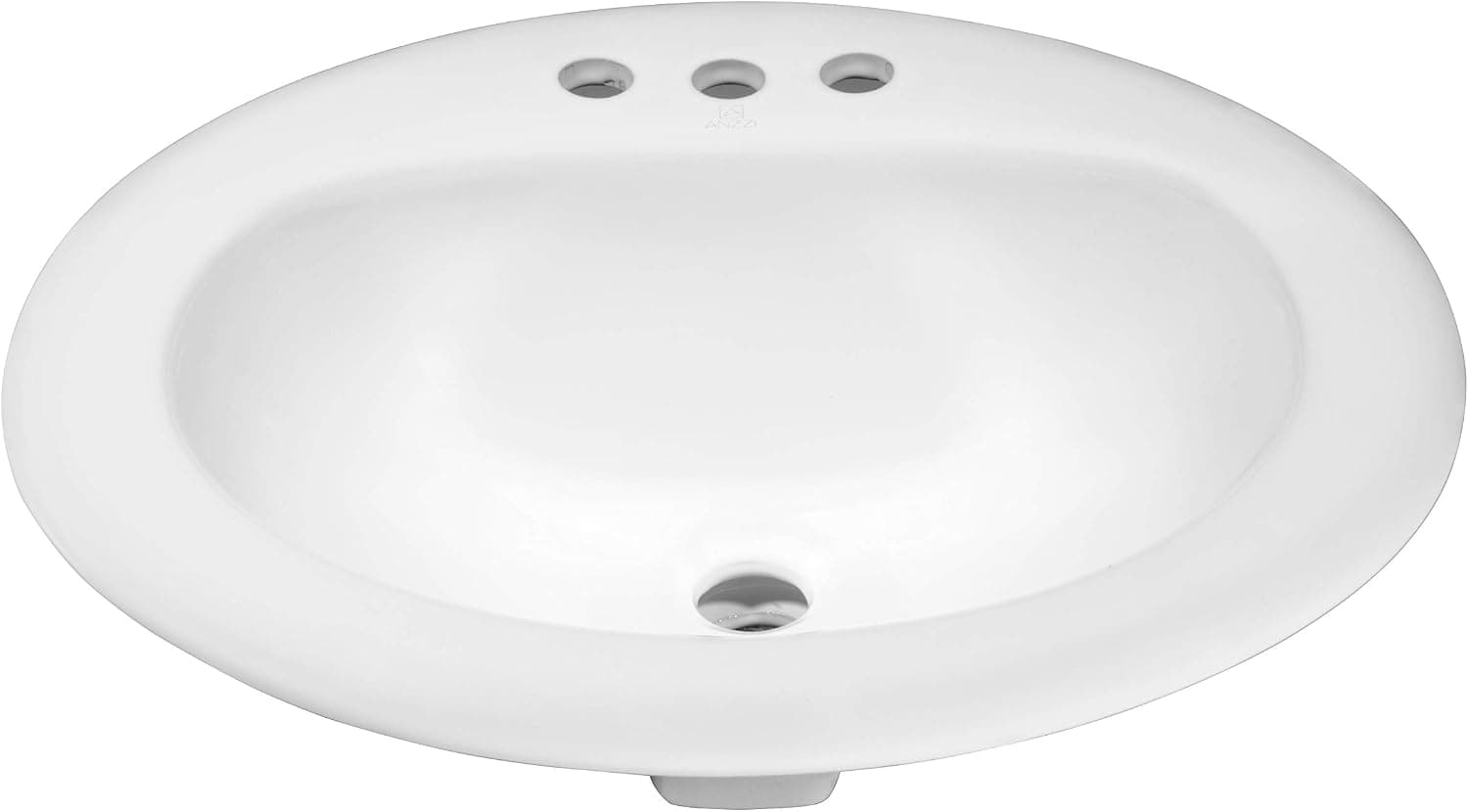 ANZZI Cadenza Modern Ceramic Drop-In Sink for Bathroom | 21 Inch Vitreous Polished White Vanity Oval Bowl Sink for Lavatory | 3 Faucet Holes Front Built in Overflow Porcelain Bathroom Sink | LS-AZ097